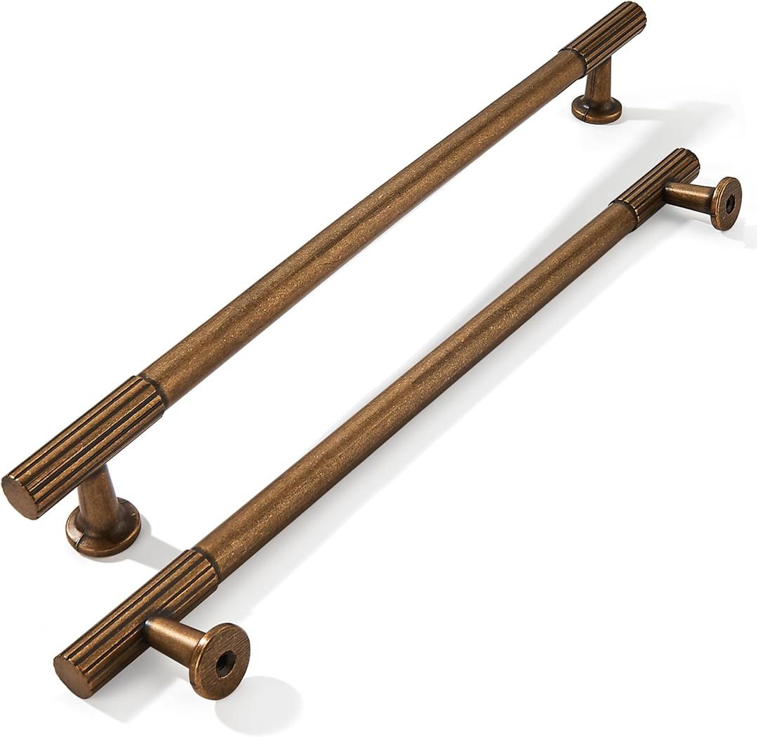 khtumeware 8 Inch Hole Center 2 Pack Antique Brass Heavy Duty Solid Vintage Brass Cabinet Pulls, Kitchen Drawer Handles, for Dresser cabinets, cabinets, Door cabinets, Hardware