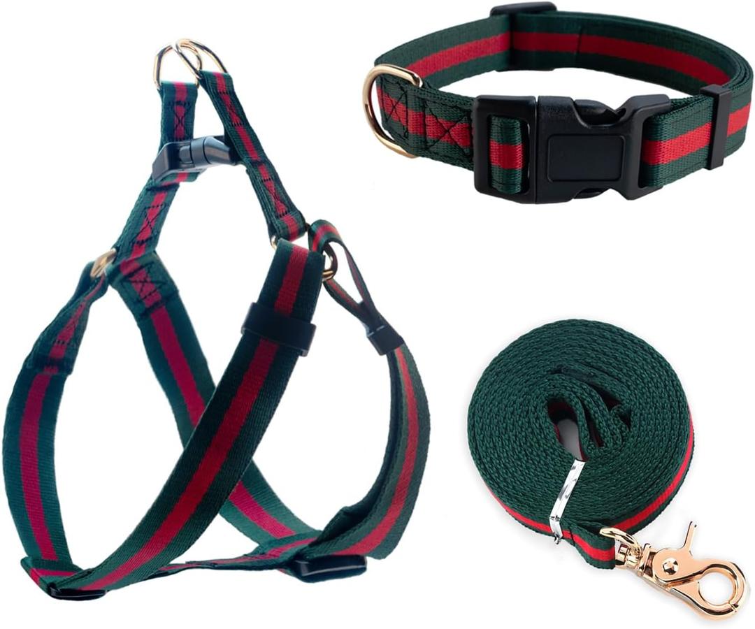 Premium and Stylish Dog Collar Harness and Leash, Soft Comfortable，Chest Adjustable Pet Harness, Luxury Fashion Dog Harness Leashes Set Gift for Puppy Small Dogs