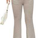 Floerns Women's Casual Striped Pants Bell Leg Tie Front Low Rise Travel Knit Pants, M