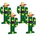 Kittmip 8 Pcs Fiesta Mexican Party Decoration LED Cactus Light with Mini Sombrero Straw Hats and Fake Beard Cinco De Mayo Table Decor Mexican Party Supplies for Fiesta Table Room Bedroom Decoration