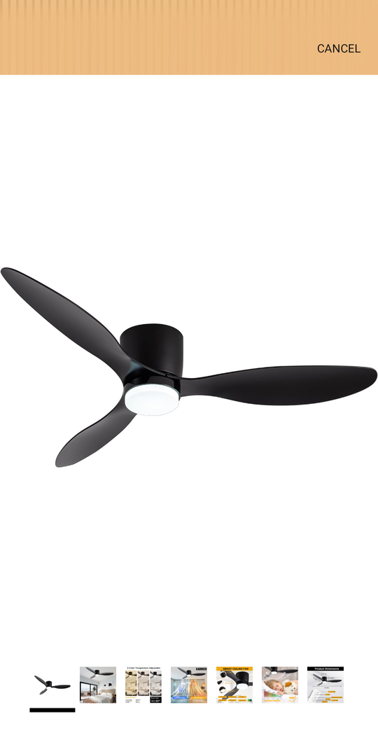 GESUM 42" Flush Mount Ceiling Fan with Light 3 Colors, 6 Speeds, Timing,Black Ceiling Fan with Remote Control 3 Blades for Kitchen Bedroom Dining Room (Black)
