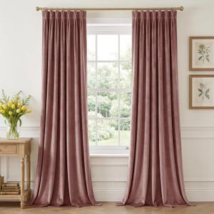 StangH Dusty Rose Velvet Curtains 96 inches Long, Romantic Pinch Pleated Drapes with Hooks Vertical Light Blocking Window Treatments for Living Dining Room, W40 x L96, 2 Panels