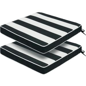 FUNHOME Outdoor Chair Cushions 18"x18"x2.5" Set of 2,Water Resistant Patio Chair Cushion with Zipper&Ties,18x18 Inch Replacement Square Seat Cushion for Garden Chairs(Black White)