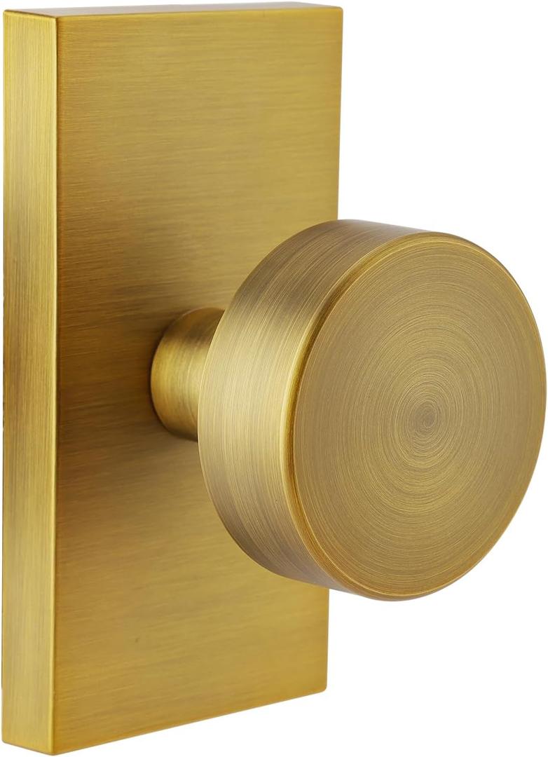 Antique Door Knobs Interior, Modern Vintage Passage Antique Brass Round Door Knobs Door Handles for Hall and Closet Rectangle