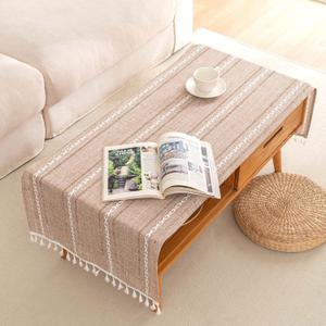 SIELUNO Linen Coffee Table Cloth, Rustic Farmhouse Coffee Table Cover for Living Room Tea Table Washer Dryer Fridge Top Dust Cover-Hollow Light Coffee-20x60inch