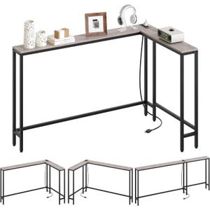 Narrow Console Table with Outlets, 70.9" Sofa Table Narrow Long, L Shaped Behind Couch Entryway Table with Charging Station, for Living Room, Hallway, 3 Assembly Options, Greige CT07UBG