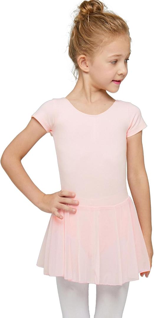 MdnMd Toddler Ballet Leotards for Girls Dance Leotards with Skirt Gymnastic Ballerina Outfit Dress Classic Short Sleeve (6-8 Years)