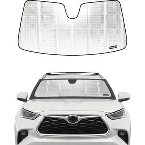 Windshield Sun Shade for Toyota Highlander 2020-2025. Reflective Aluminum Film Front Window Sunshade - BLAZBLOCK (Classic Shiny Silver)