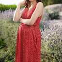 OUGES Womens V-Neck Sleeveless Summer Floral Maternity Dresses Nursing Gown Breastfeeding Dress (Red, M)