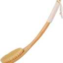 Household Long Curved Handle Bath Brush, Natural Bamboo Body Scrubber with Hanging Rope, Hard and Soft Bristle/Oval Brush Head, Deep Cleaning(Original Color B,56 * 7.6cm)