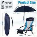 Folding Beach Chair with Umbrella for Adults, 2 Pack Portable Low Beach Chairs with 300lbs Capacity, Lightweight Fodable Camping Chair for Travel, Picnic, Concert & Outdoor Activities, Navy Blue, 27.5 x 22 x 20 inches