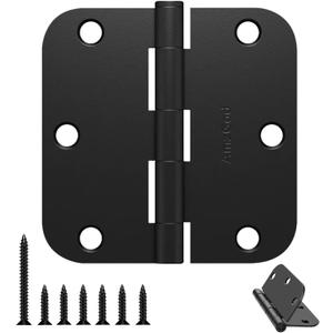 Door Hinges Matte Black - 12 Pack Black Door Hinges 3.5 Inch Rounded Interior Door Hinge with 5/8" Radius Corners - Black Hinges for Doors 3 1/2 Inches Flat Iron Residential Door Hardware