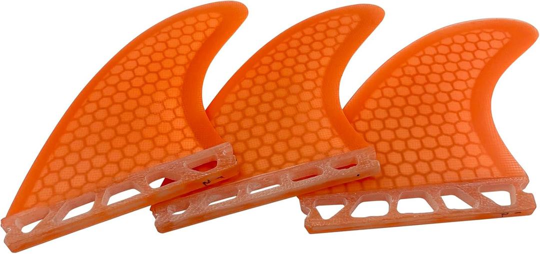 UP SURF Surfboard Tri Fin Single Tab M Size Fiberglass+Honeycomb Surfboard Fin G5 Thruster Set(White/Blue/Orange)