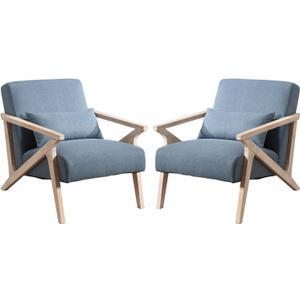 Phoenix Home Accent Chair Mid-Century Modern Chair Set of 2, Upholstered Lounge Arm Chair with Wood Frame & Soft Cushion for Living Room, Reading Armchair for Bedroom, Blue