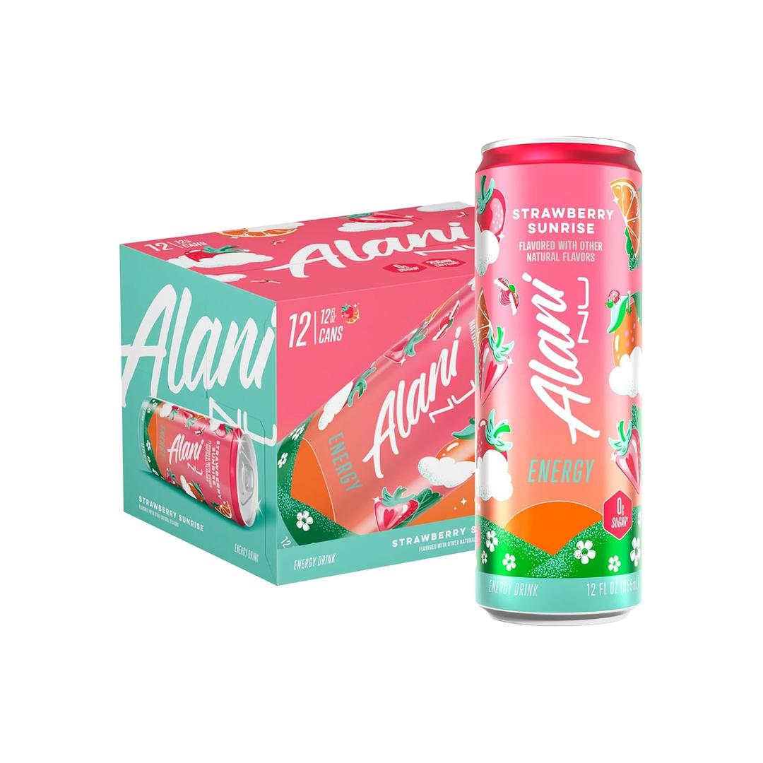 Alani Nu STRAWBERRY SUNRISE Sugar Free, Low Calorie Energy Drinks, 200mg Caffeine, Biotin B Vitamins, Zero Sugar, 10 Calories, 12 Fl Oz Cans, 12 Pack