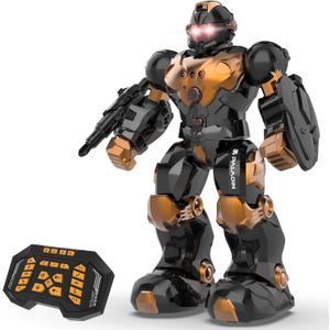 STEMTRON Robot Toys for Kids, Programmable Remote Control Robot with Intelligent Gesture Sensing, Recharge, Singing & Dancing Mode, Launcher (Brown)