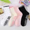 Pilates Grip Socks for Women, Ruffle Grippy Non Slip Cute Polka Dot Crew Socks for Workout Yoga Ballet Barre Dance