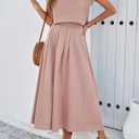 Mingzhu Womens 2 Piece Outfits Skirt Set Summer Casual Cap Sleeve Crop Tops Maxi Dress Sets with Pockets (S)
