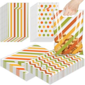 2 x Eersida Thanksgiving Plastic Gift Bags Colorful Stripe polka dot Wave Treat Candy Goodie Bags Thanksgiving Cookie Snack Packing for Fall Harvest Party Favor Supplies(48 Pcs)