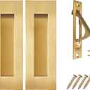 senharvest Pocket Door Pull and Edge Pull Set Brushed Gold, 6Inch Handles Hardware Latch,Recessed Finger Flush Pulls,for Closet,Sliding,Barn Door