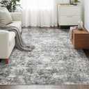 Area Rugs for Living Room: 6'x9' Washable Neutral Abstract Rug for Bedroom Large Soft Modern Dining Room Rugs Indoor Floor Low Pile Carpet for Home Office Nursery - Grey