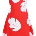 ZIW Women Hawaiian Costme Tropical Leaf Print Dress with Headband, Luau Flower Leis Accessories, Adult Halloween Costumes (XL)