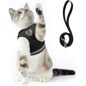 Supet Cat Harness and Leash Set - Soft Mesh Adjustable Cat Vest Harness with Reflective Strap for Walking Cat and Puppy Rabbit (S (Chest: 9.5" - 13.0"), Black)