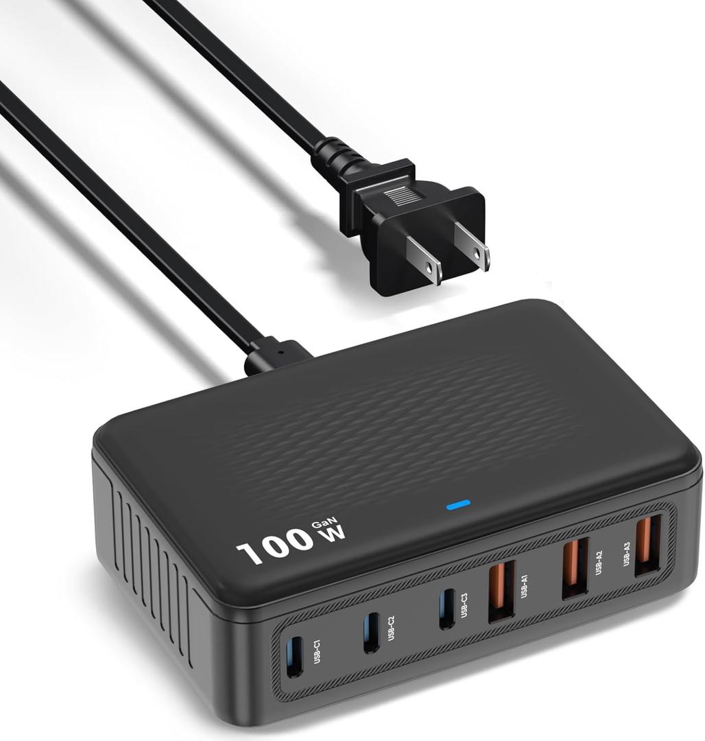 USB C Charger Block Charging Station, 100W 6Port GaN Fast Charging Brick Hub PD 3.0 USB C QC USB A Charger Cube Box Wall Charger Power Adapter for iPhone 16 15 14 13 Pro Max iPad Samsung Android Pixel