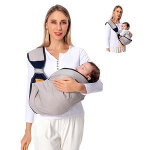 Baby Sling Carrier, Baby Carrier Newborn to Toddler(7-45lbs), Toddler Carrier with Safety Buckle, One Shoulder Adjustable Shoulder Strap, One Size Fits All, Grey (Cloth Fabric)