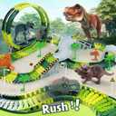 173 PCS Dinosaur Race Tracks for Kids Toys, Glow in The Dark Magic Toy Set with 360 Loop Ramp, 1 Dinosaur Car Track, 2 Realistic Dinosaurs, Flexible DIY Track Set, Gift for Boys Girls Age 3-9