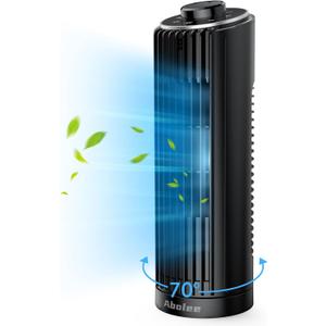 Abolee Tower Fan, 23ft/s Desk Fan, 70 Oscillating Table Fan for Bedroom, Standing Table Fan with 3 Modes, 2024 New 13 Inch Bladeless fan for Bedroom, Home,Office (Black)