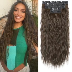 REECHO Hair Extensions, 5PCS Brown Clip in Hair Extensions 24" Thick Long Loose Waves hair extensions HE002 Invisible Lace Weft Natural Soft Hairpieces for Women  Chocolate Brown