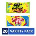 SOUR PATCH KIDS and SWEDISH FISH Mini Soft & Chewy Candy Variety Pack, Bulk Candy, 20 Snack Packs (EXP 07/20/25)