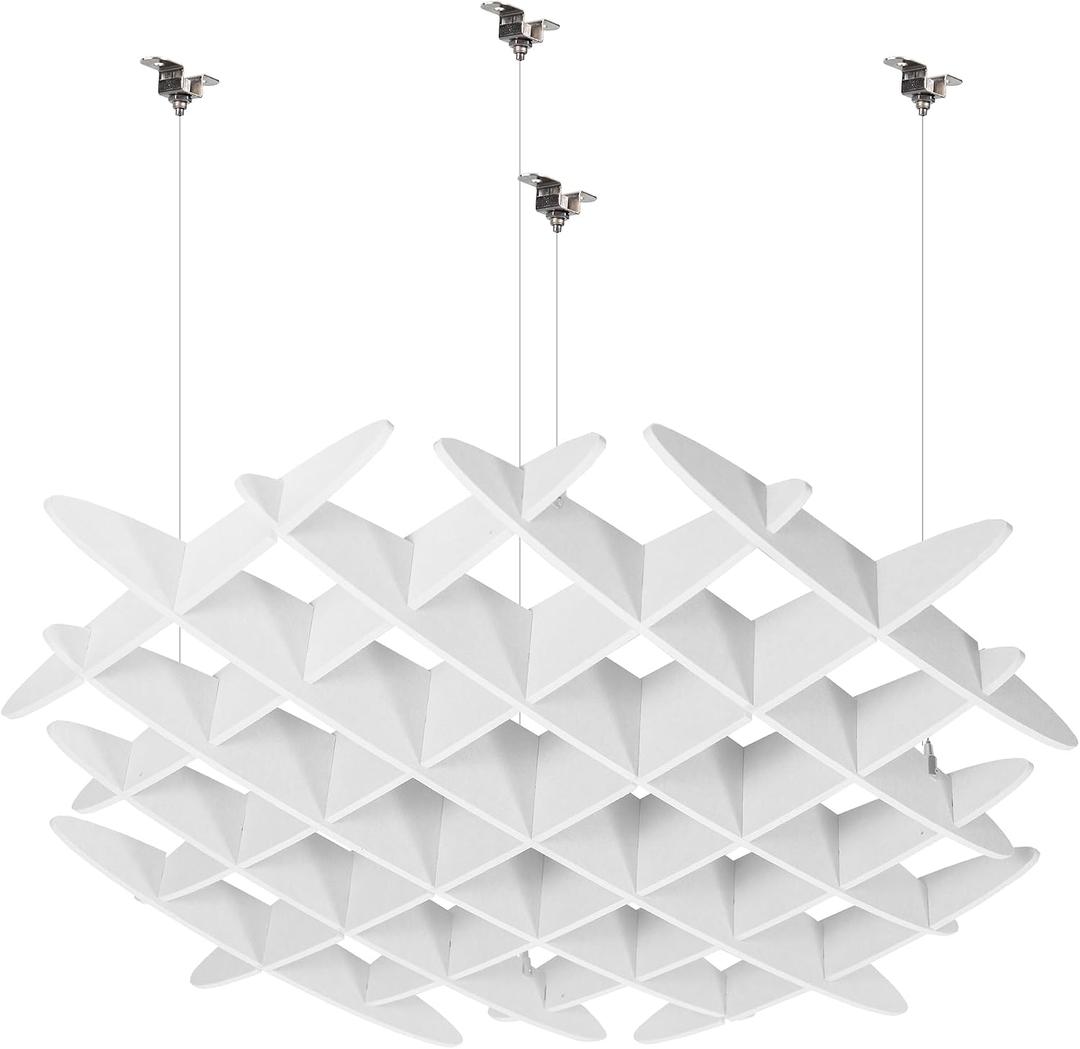 VIVO White Acoustic Ceiling Waffle Panel, PP-CW01W,  45.7” x 45.7” x 5.1"