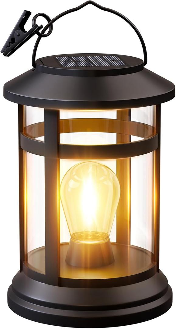 Solar Lanterns Outdoor Waterproof: 1 Pack Hanging Solar Lights for Outside Patio Porch Garden Tabletop Decor - Bright LED Warm White Solar Powered Lighting - Unique Gardening Lovers Mom Gifts