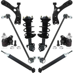 TRQ Front and Rear Suspension Kit Ball Joint Complete Strut & Coil Spring Assembly Control Arm Shock Absorber Sway Bar Stabilizer Link Compatible with 10-15 Toyota