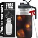 Cold Brew Mason Coffee Maker - 64oz Iced Coffee Pitcher with Stainless Steel Mixing Spoon & Super Dense Filter 3 Steps Finish Cold Brew Coffee, Classic BPA Free Sturdy Mason jar Pitcher Easy to Clean (Black)