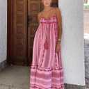 Women Boho Ethnic Maxi Dress Crochet Patchwork Slip Sleeveless Long Lace Flowy Swing Dress Beach Sundresses (Pink, S)