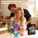 Roses Flowers Bouquet Building Set, Artificial Flore with Vase Compatible with Lego Botanical Collection for Women Adults Girls Home Office Decor (Blue)