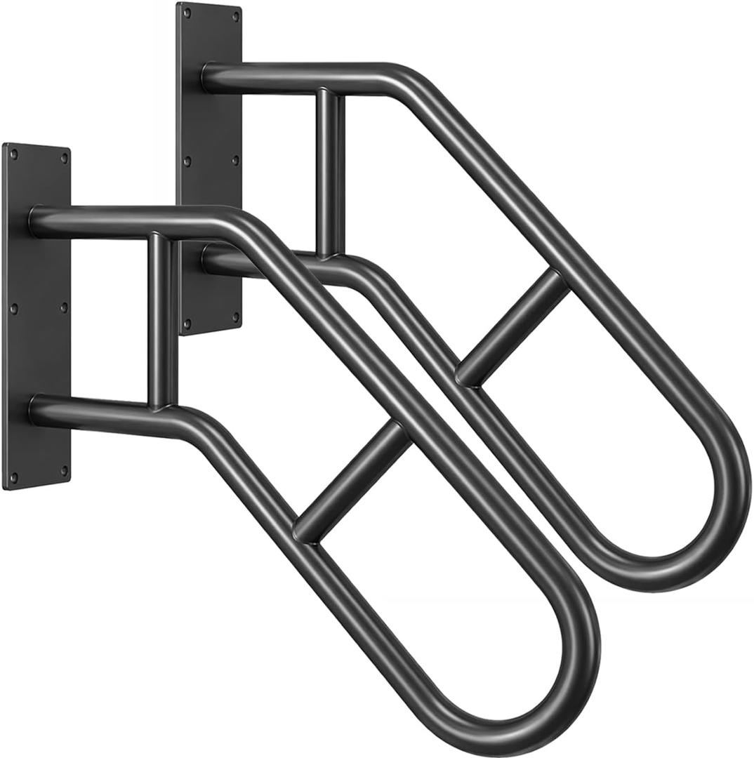 Heavy Duty Wall Mount Handrails for 1-3 Steps Outdoor Non-Slip U-Shaped Safety Railings with Metal Grip Powder Coated Rustproof Stair Handle for Garage Porch Garden Black (23in 2 Pack)