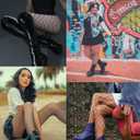 Women High Waisted Fishnet Tights Footed Stockings Plus Size Stretchy Pantyhose (Pink, L)