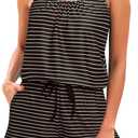 Tempt Me Romper One Piece Swimsuits with Short - Women Boyleg with Pockets Modest Bathing Suit 2025 Swimwear (Black Striped), Size: M