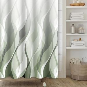 Yanutan Green Modern Shower Curtain,Striped Ombre Green Shower Curtain Set for Bathroom,Stylish Simplicity Abstract Fabric Bath Curtain with Hooks, 72x72in