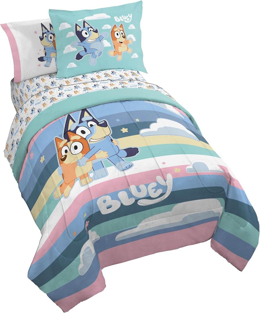 Jay Franco Kids Comforter Set Includes Sheets and Pillow Covers - Soft and Cozy Bed Set for Stylish Room Decor, Multi - Bluey 5 Piece Twin Size Bedding
