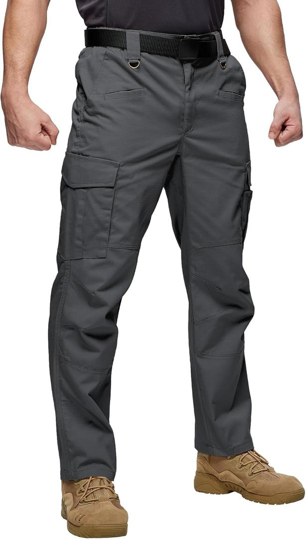 SWISSWELL Mens Tactical Cargo Pants Water Resistant Ripstop Lightweight Hiking Work Pants with 8 Pockets Elastic Waistband Grey 32×32