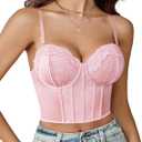 Avidlove Bustier Tops for Women V Neck Lace Bralettes with Underwired Sexy Corset Concert Crop Top (Medium, Pink)