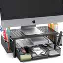 eVoomi FlowMax Ergonomic Desk organizer Computer Monitor Stand -Improved XL Desk Drawer, File Paper Pencil Holders - Pro Posture Eye-Level Tension Relief - Anti-Slip Home Office Supplies Storage Stand for Laptop Monitor or Printer