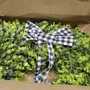 Vlorart 24" Large Boxwood Wreath for Front Door, Artificial Greenery Wreath with Plaid Bow, Full Lush Spring Summer Farmhouse Wall, Window & Wedding Decor