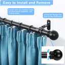 Curtain Rods for Windows 16 to 150 Inches, Curtain Rod Max Adjustable Length of 160 IN, 6/8" Diameter Drapery Rods Round Finials, Black, Pack of 2
