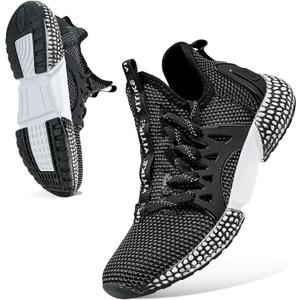 WETIKE Boy's Shoes Mesh Slip on Lightweight Running Sneakers (Black)